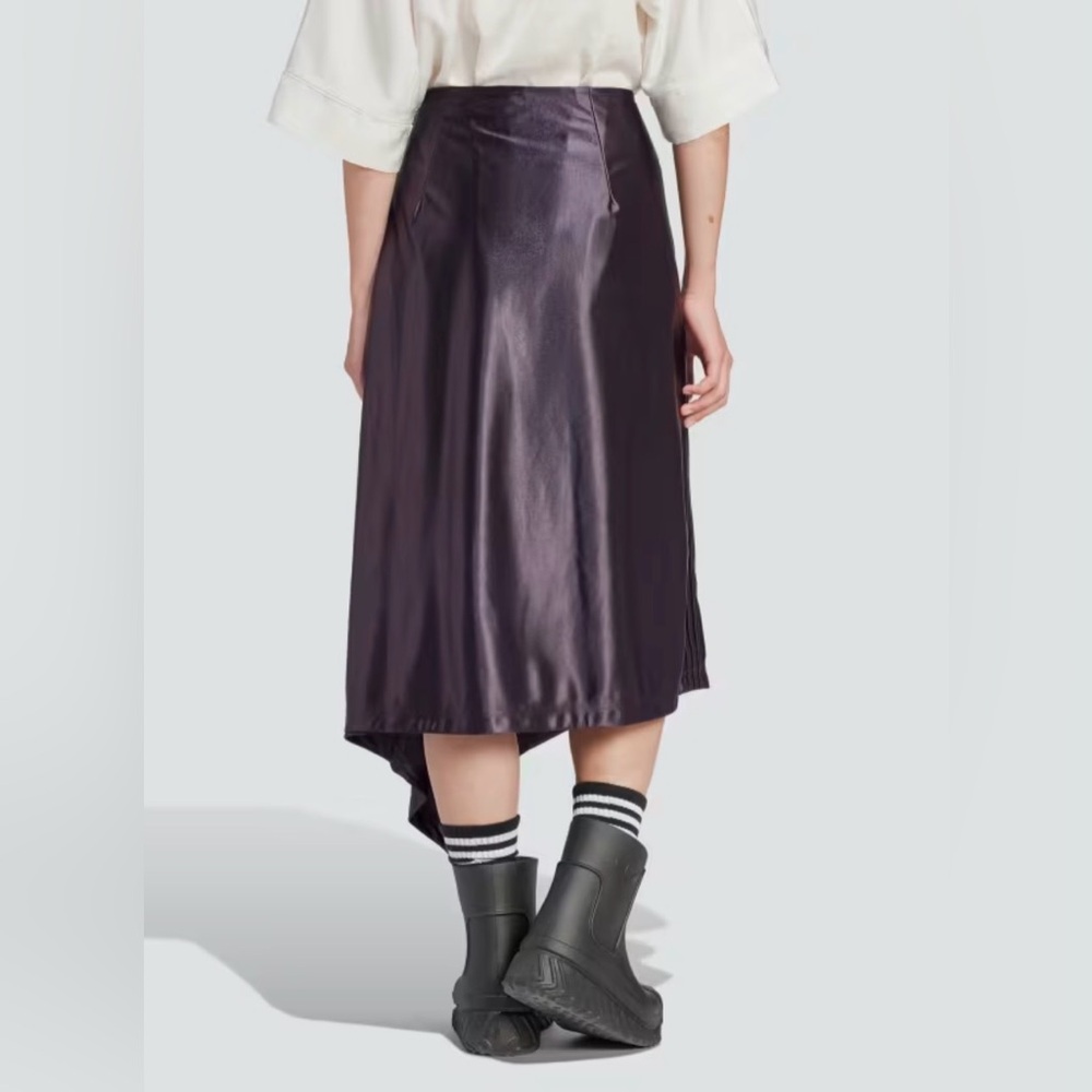 Adidas Originals Midi Asymmetrical High Rise Satin Skirt‎ in Shiny Purple Sz 2 - Picture 2 of 12
